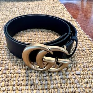 Gucci Black Leather Belt Double G Buckle, Size 85/34